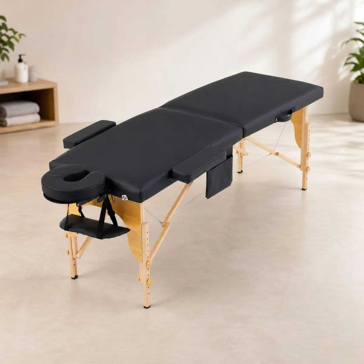 BKZA - MSG - Cama Maca de Massagem Portátil Premium, Cama de Tatuagem, Estética, Massoterapia, Spa, Altura Ajustável, Estrutura de Madeira Resistente com acessórios e bolsa de transporte (New Black)
