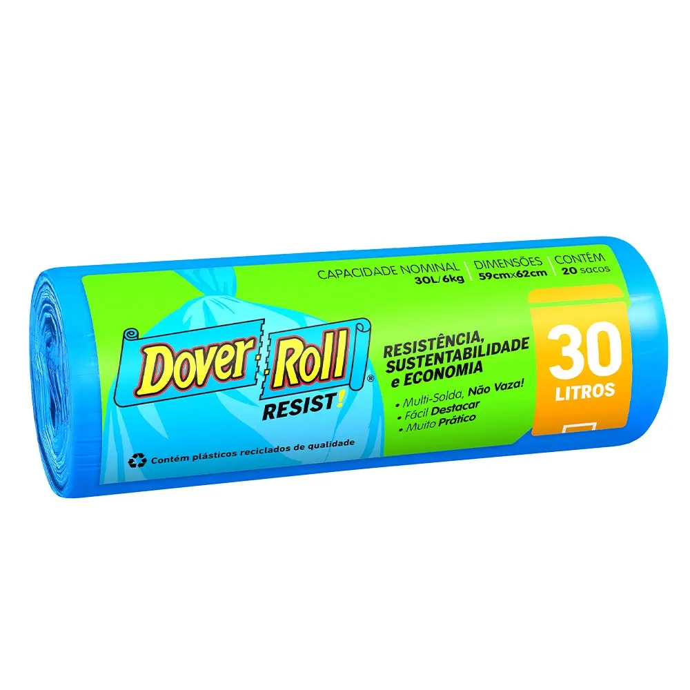 Dover-Roll Saco Para Lixo Resist 30 Litros Azul Rolo Com 20 Sacos