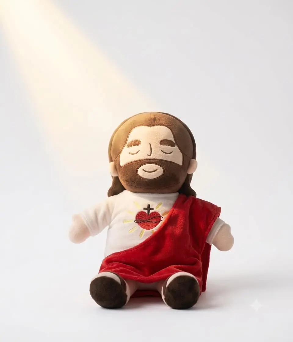 Pelucia Jesus que Respira com Musica e Luzes 38 cm Boneco Relaxante | Movimentos respiratorios suaves ritmo para abracar tecido macio confortavel lavavel sem eletronico cama e viagem