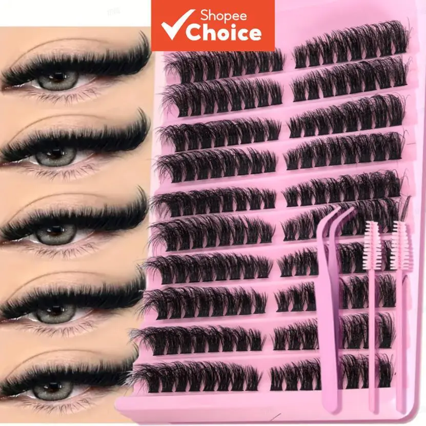 Conjunto de Cílios Postiços Longos Híbridos: Tipo D-Volume, 8-16mm, Natural e Fofinho, Reutilizável - 1