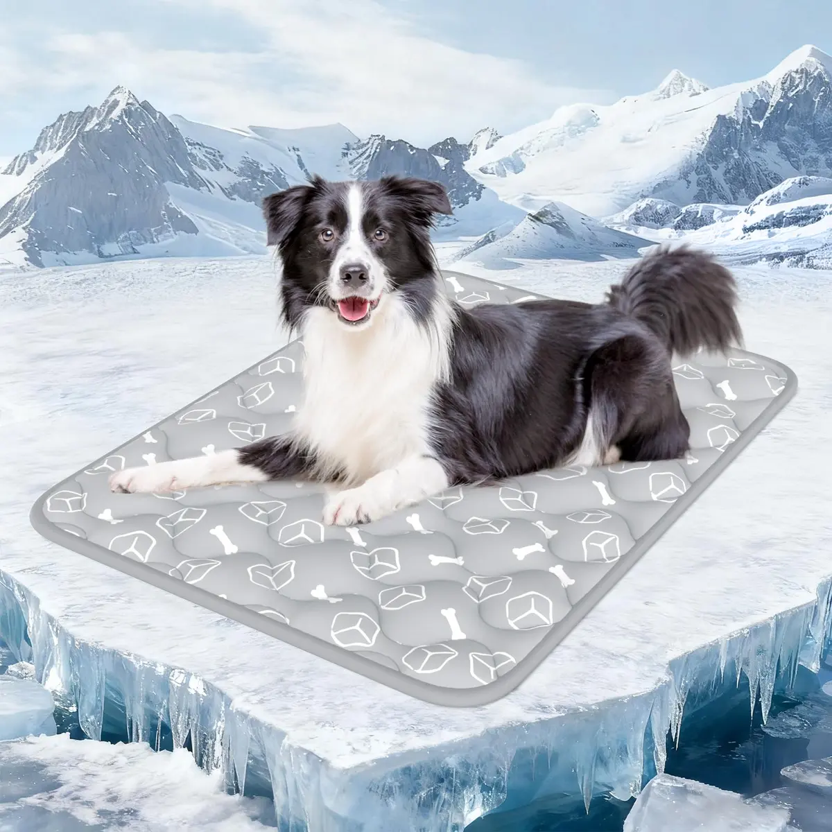 Rywell Tapete Gelado para Cachorros 110 x 80 cm, Arc-Chill Q-Max>0,5, Refrescância Duradoura, Muda de Cor com o Calor, Espessura Reforçada, Lavável à Máquina, para Cães Grandes e Gigantes, Cinza