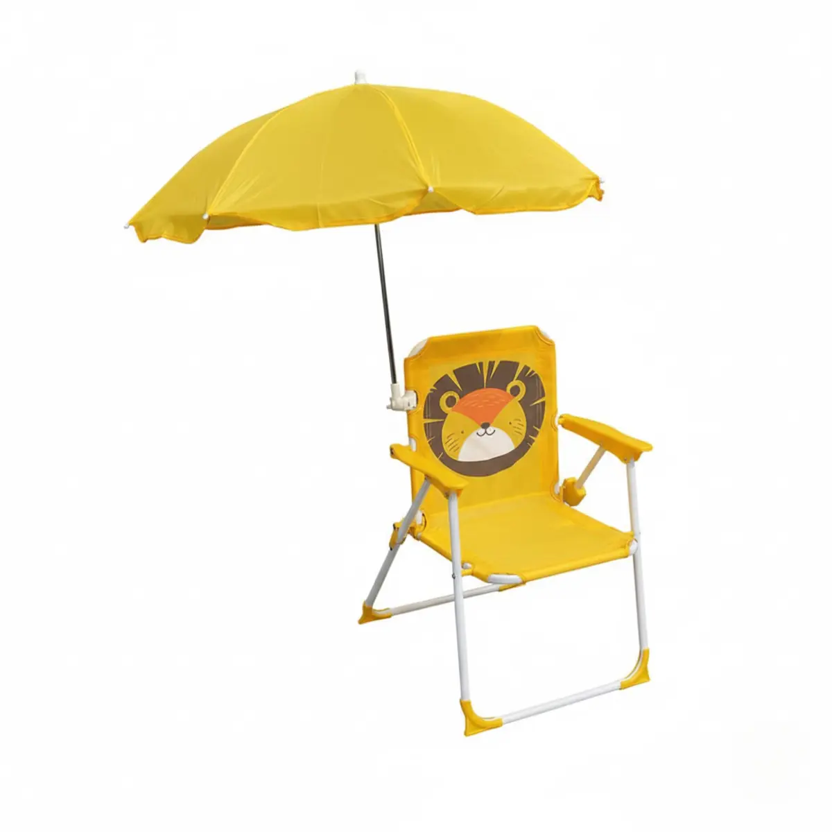Cadeira de Praia Infantil com Guarda-Sol Proteção Solar Dobrável | Uso ideal em piqueniques, piscinas e gramados estrutura em aço leve com assento ergonômico seguro para crianças. Cor: Amarelo - 1