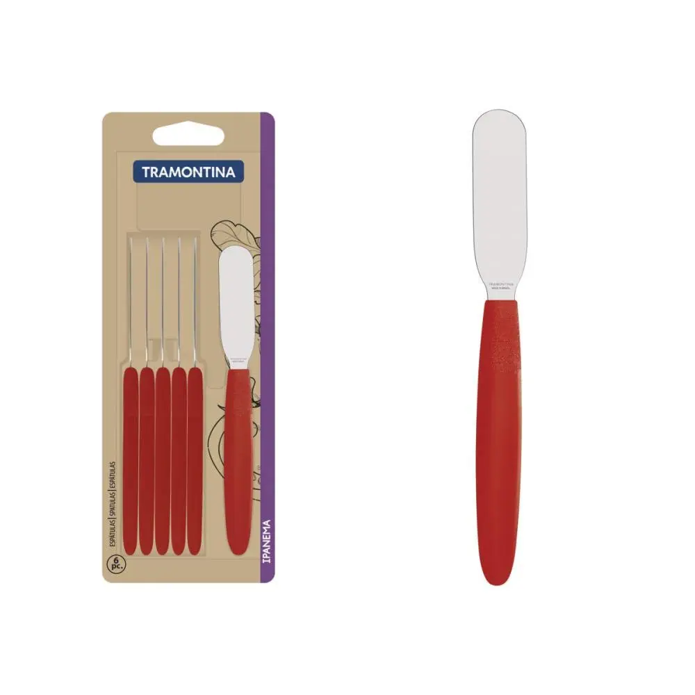 Conjunto de Espátulas para Manteiga Tramontina Ipanema com Lâminas em Aço inox e Cabos de Polipropileno Vermelho 6 Peças