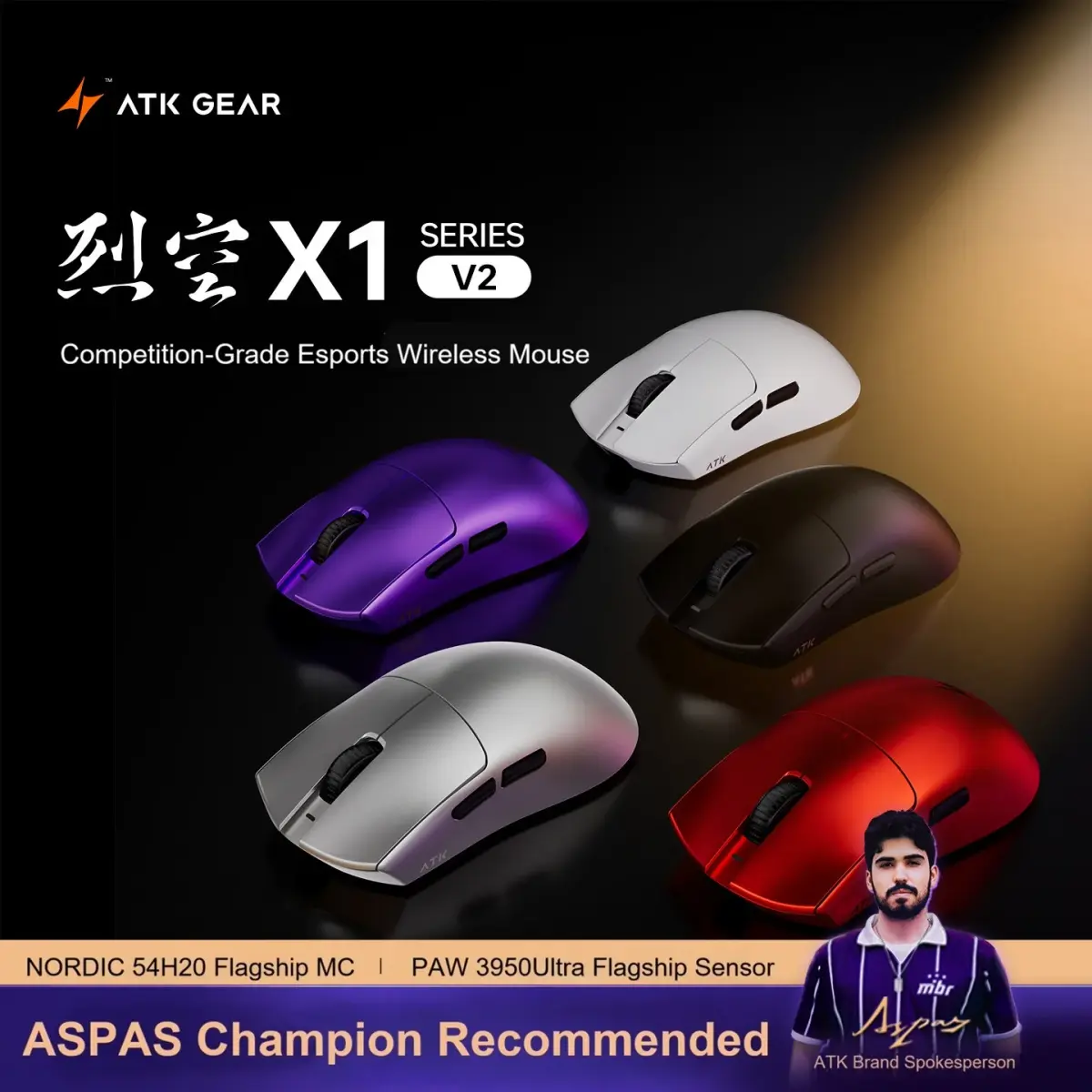 Mouse Sem Fio ATK X1 V2 Ultimate 2.0 PAW3950 Ultra Leve 54g 42000DPI 750IPS 0.163ms Baixa Latência Acessório Gamer Presentes - 1