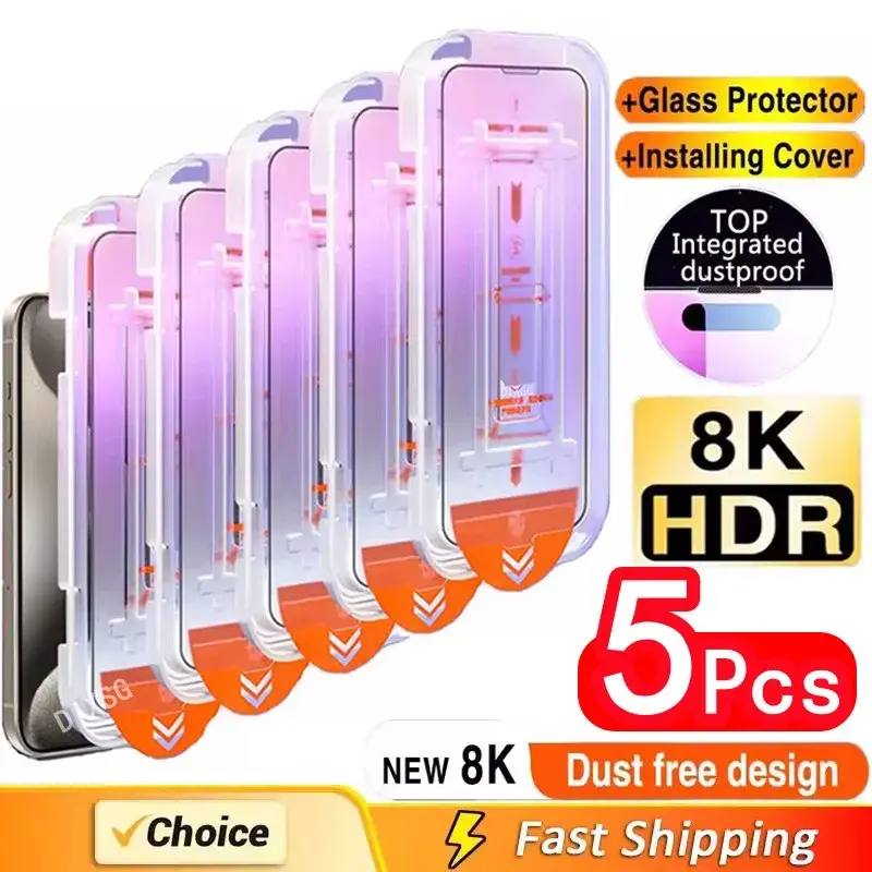 5 pçs revestimento oleofóbico livre de poeira fácil instalação protetor de tela para iphone 15 14 11 13 12 16 pro max xs xr 15 16 mais vidro - 1