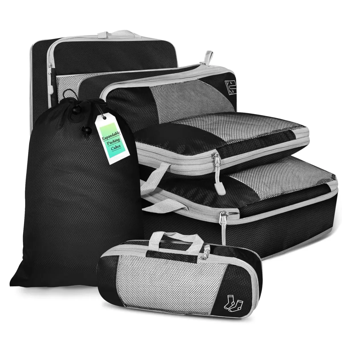 6 pçs viagem comprimidos embalagem cubos organizador de armazenamento conjunto com saco de sapato malha visual bagagem portátil leve mala saco