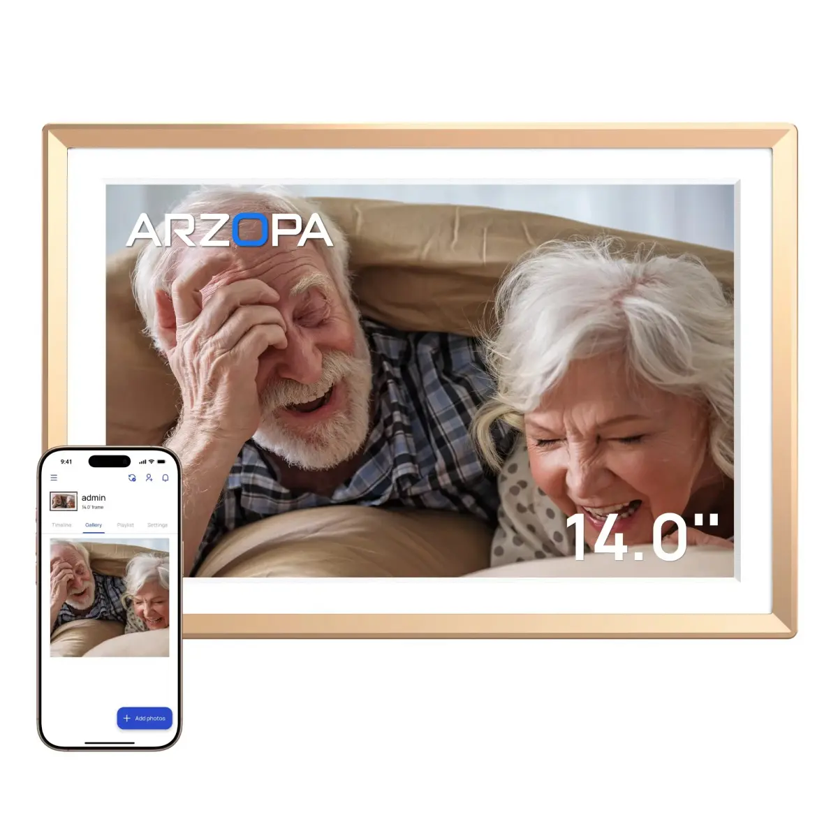 ARZOPA Porta-Retrato Digital WiFi de 14 polegadas - Tela Sensível ao Toque IPS HD, Armazenamento em Nuvem Gratuito Ilimitado, Compartilhamento Remoto de Fotos e Vídeos para Presente Familiar - 1