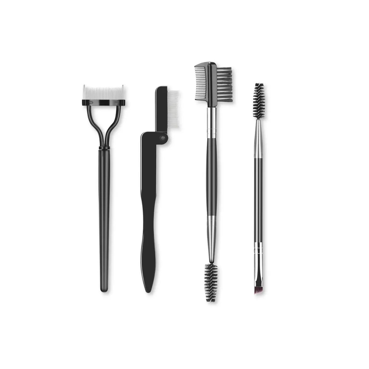 Kit Profissional 4 em 1 para Cílios e Sobrancelhas – Pente Metálico, Escova Chanfrada, Spoolie e Modelador Premium