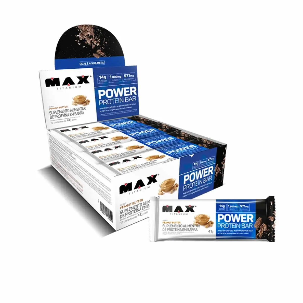 Barra de Proteína Max Titanium, 492g, Pack com 12 Unidades | Sabor Peanut Butter