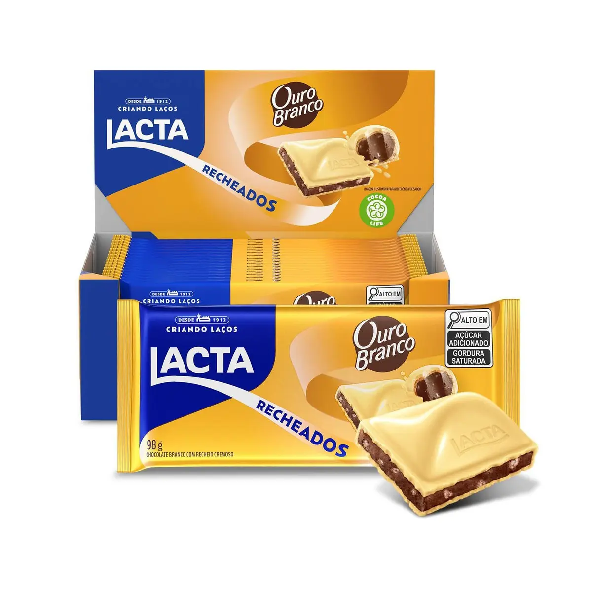 Chocolate Lacta Recheado Ouro Branco Caixa Com 17 Unidades De 98g - 1