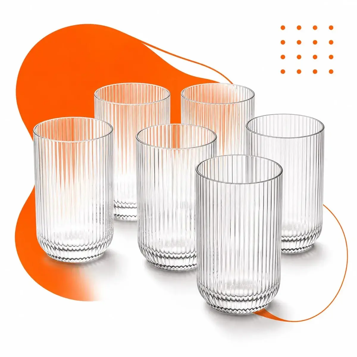 Jogo 6 Copos Vidro Canelado 423ml Moderno Elegante Premium Vinho Água Suco Drinks Gin Whisky Jogo Copos Taça Copo Conjunto Design Luxo Texturizado Cozinha Restaurante Decoração Hold On thumbnail 2