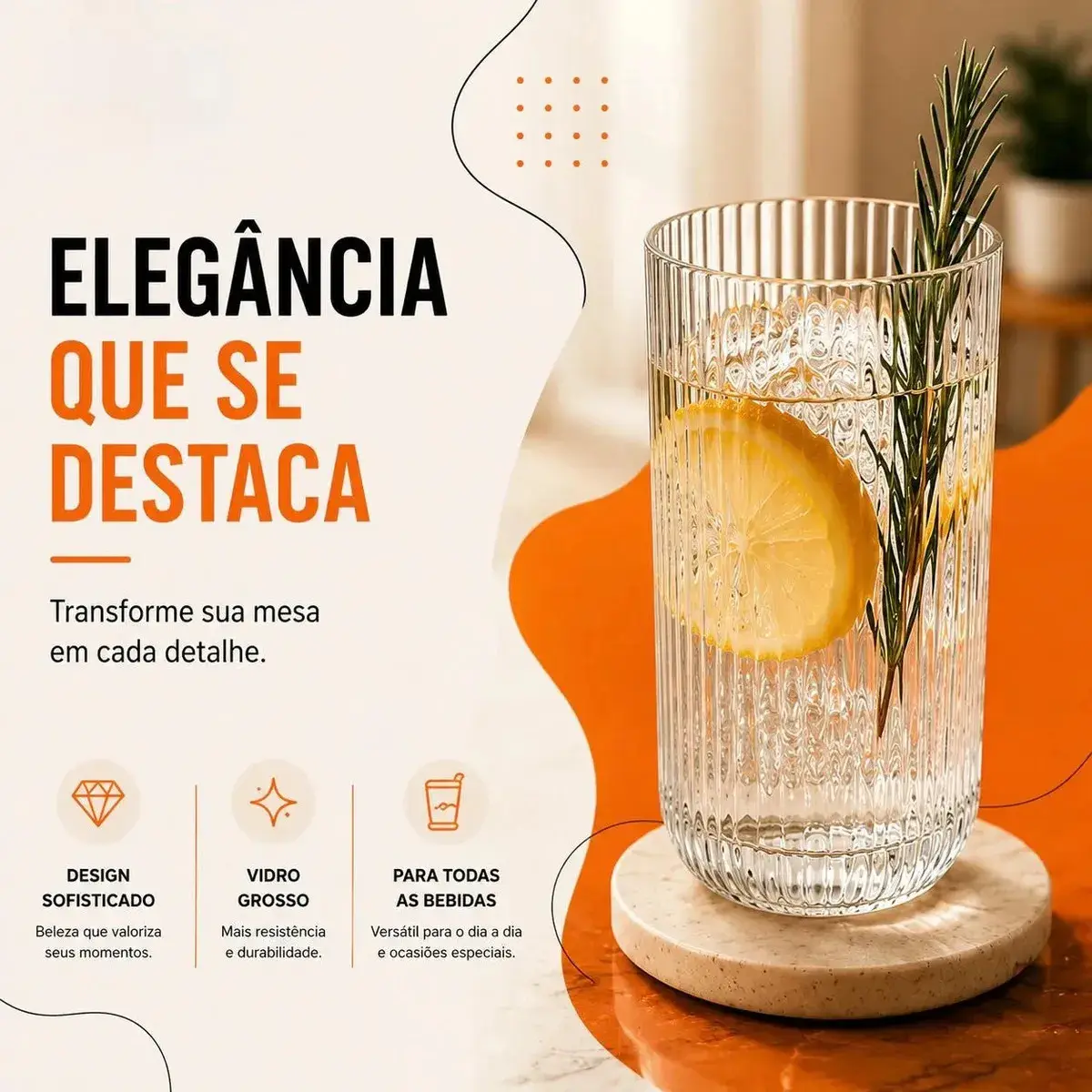 Jogo 6 Copos Vidro Canelado 423ml Moderno Elegante Premium Vinho Água Suco Drinks Gin Whisky Jogo Copos Taça Copo Conjunto Design Luxo Texturizado Cozinha Restaurante Decoração Hold On thumbnail 3