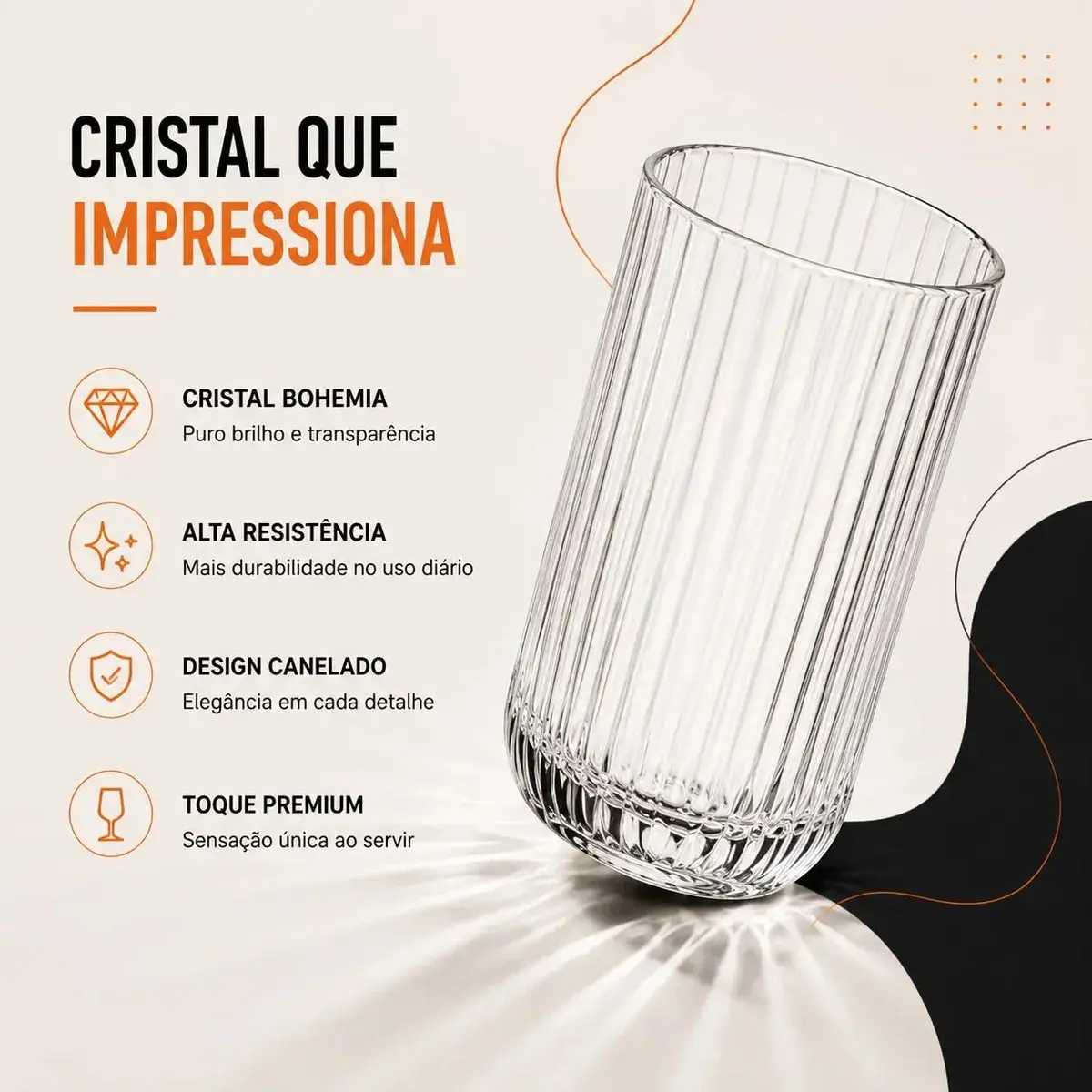 Jogo 6 Copos Vidro Canelado 423ml Moderno Elegante Premium Vinho Água Suco Drinks Gin Whisky Jogo Copos Taça Copo Conjunto Design Luxo Texturizado Cozinha Restaurante Decoração Hold On thumbnail 6