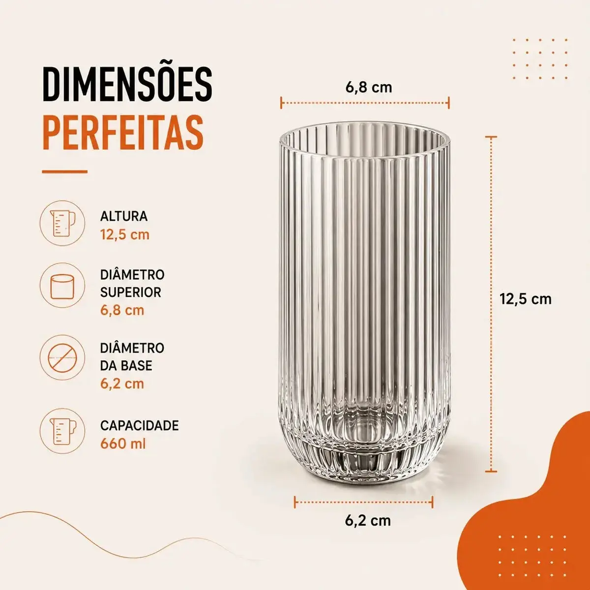Jogo 6 Copos Vidro Canelado 423ml Moderno Elegante Premium Vinho Água Suco Drinks Gin Whisky Jogo Copos Taça Copo Conjunto Design Luxo Texturizado Cozinha Restaurante Decoração Hold On thumbnail 7