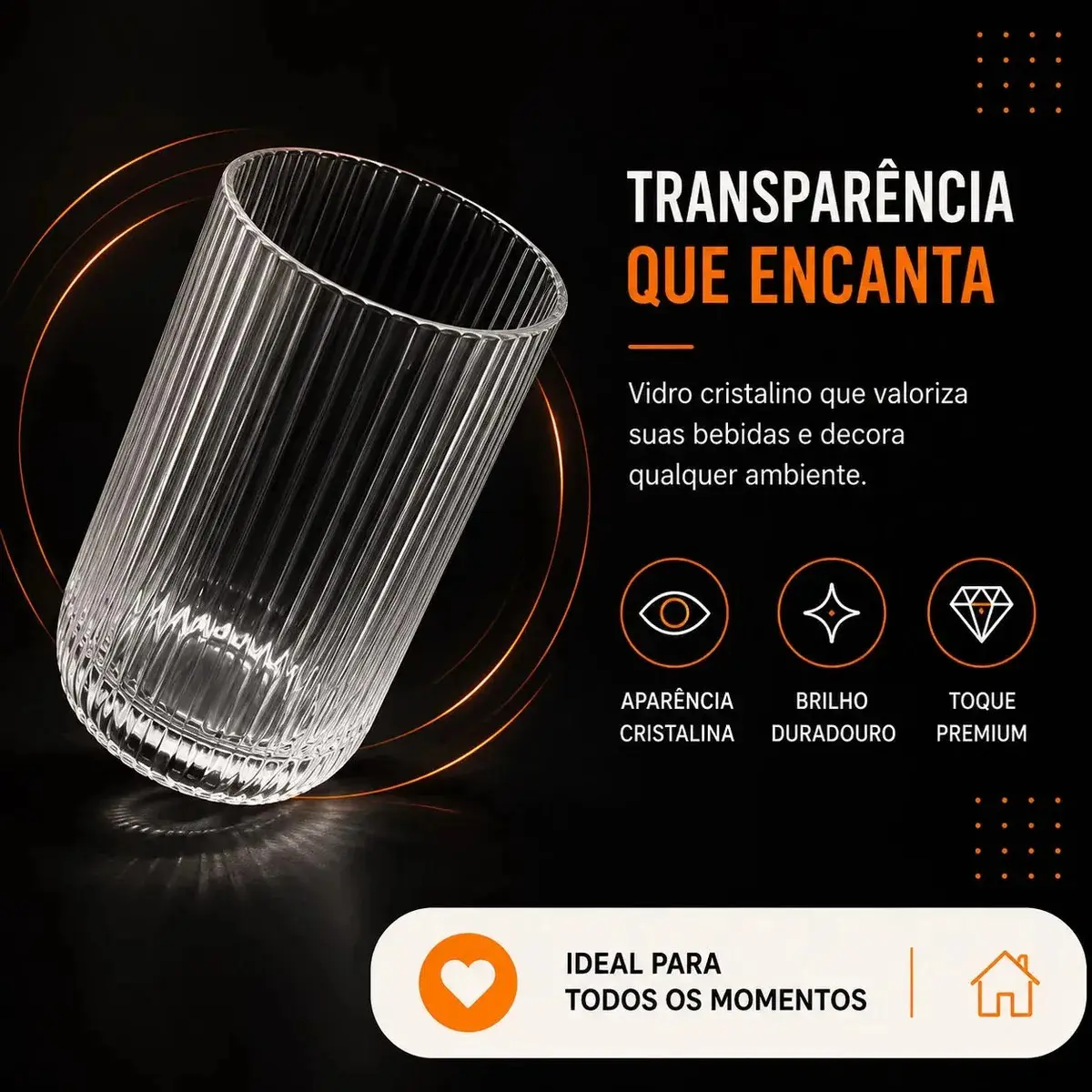 Jogo 6 Copos Vidro Canelado 423ml Moderno Elegante Premium Vinho Água Suco Drinks Gin Whisky Jogo Copos Taça Copo Conjunto Design Luxo Texturizado Cozinha Restaurante Decoração Hold On thumbnail 9