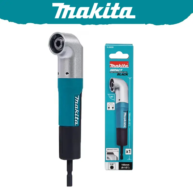 Makita E-25046 Impacto 1/4" Hex Preto Direito 90 ° Adaptador de Ângulo E-Form para Ferramentas de Parafusadeira Elétrica