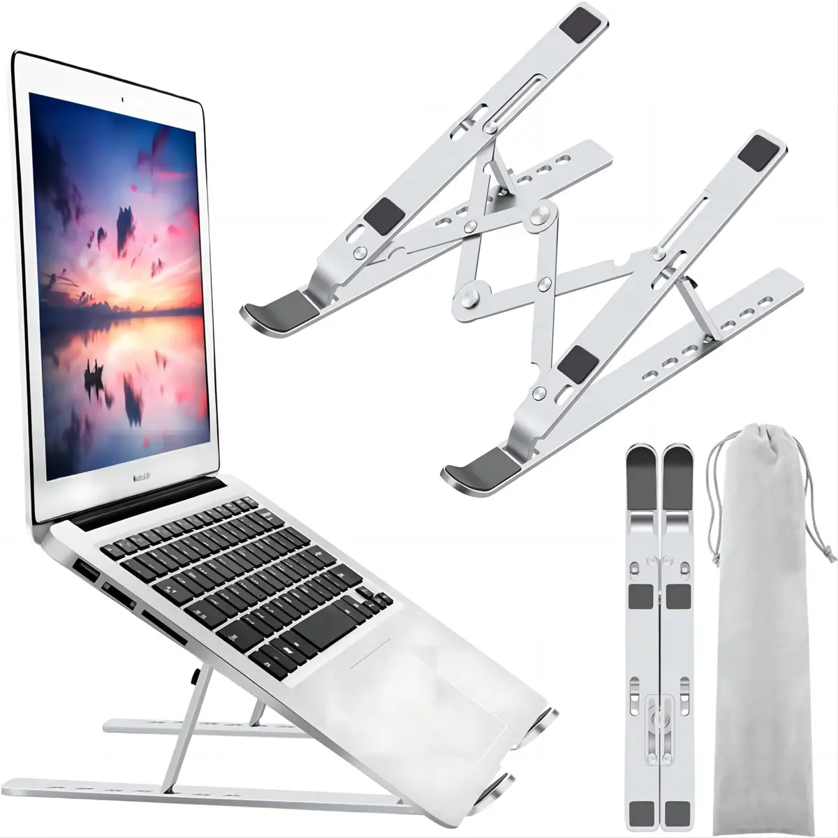 Suporte para laptop, suporte para laptop, suporte para computador Riser, suporte de notebook portátil dobrável de alumínio ajustável, compatível com MacBook Air Pro, HP, Lenovo, Dell, - 1
