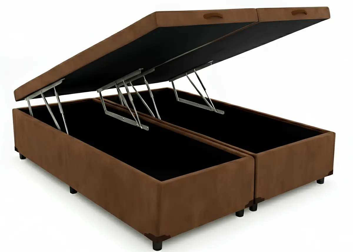 Cama Box Baú King Bipartido 96 Blindado Diversas Cores - (193x203x42) (Suede Marrom)