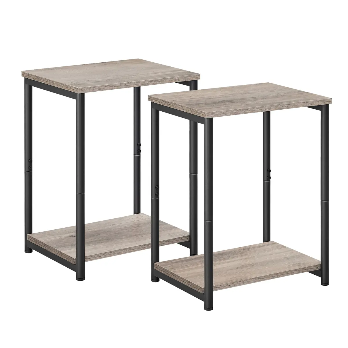 VASAGLE Kit 2 Mesas Laterais de 2 Níveis, Estrutura de Aço | Mesa de Apoio Lateral para Sofá, Mesa de Cabeceira, Marfim Claro e Preto Fosco, Coleção BARNET LET272B02V1
