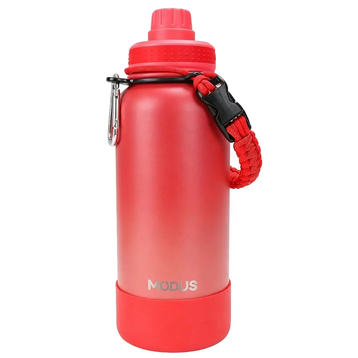 MODUS Garrafa Térmica 950ml - Parede Dupla de Isolamento 24horas Gelado | com Base Emborrachada Anti Derrapante, Alca Paracord (Gradiente Vermelho) - 1