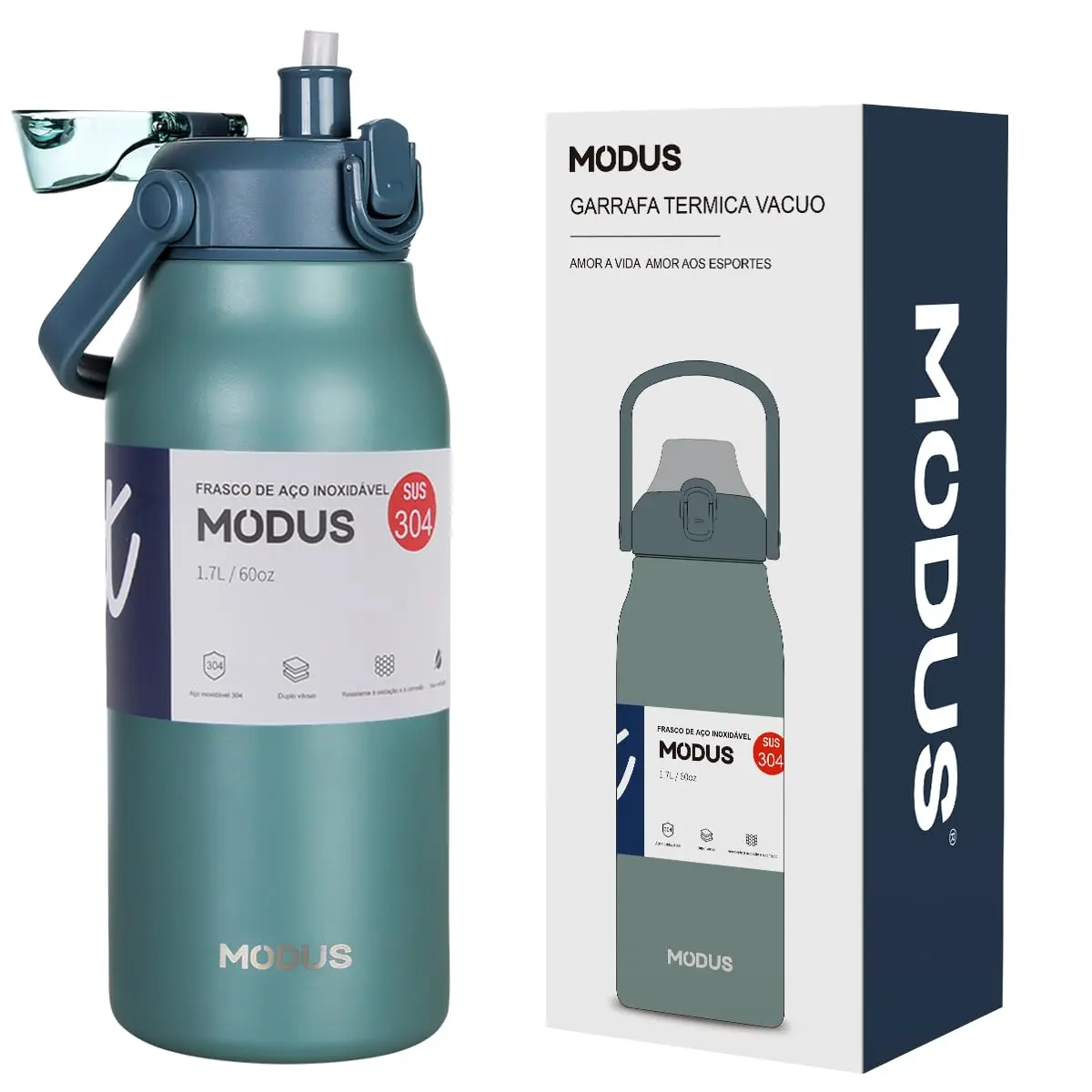 Garrafa Térmica De Grande Capacidade Isolada a Vácuo 1700mL (Ciano)