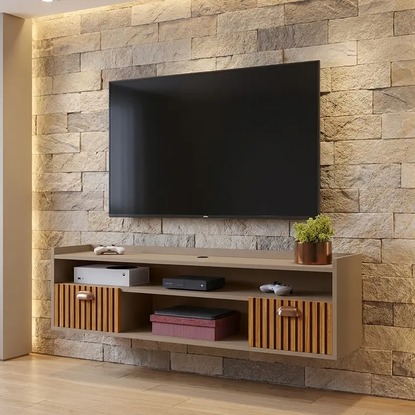 Rack Suspenso para TV Ate 75 Polegadas com Portas Nicho Organizador Várias Cores Elegância lançamento Tomy - 1