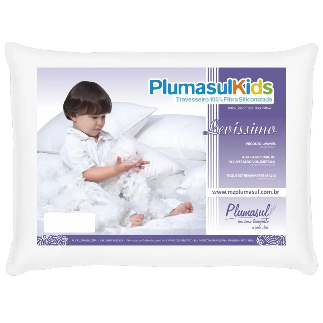 Travesseiro Levíssimo Baby 30X40 Cm Fibra Siliconizada Em Flocos Maior Maciez Com Revestomento 100% Algodão 180 Fios Branco - Plumasul