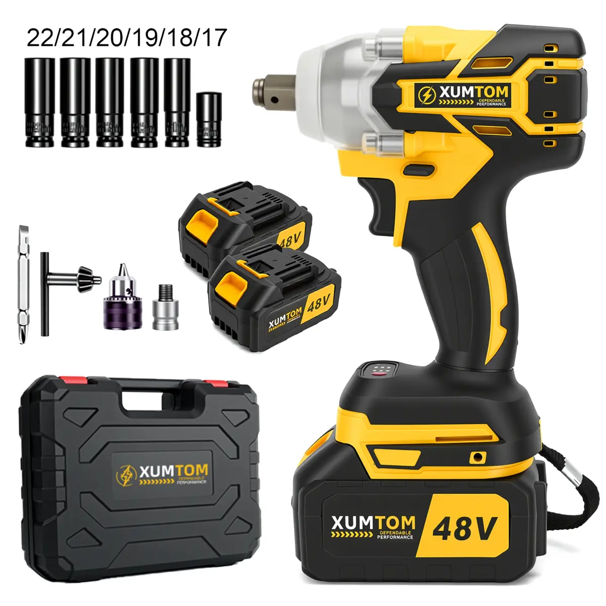 Chave de Impacto 48V Eletrica 450NM Parafusadeira Furadeira Brushless 48V 2 Baterias kit ferramentas completo