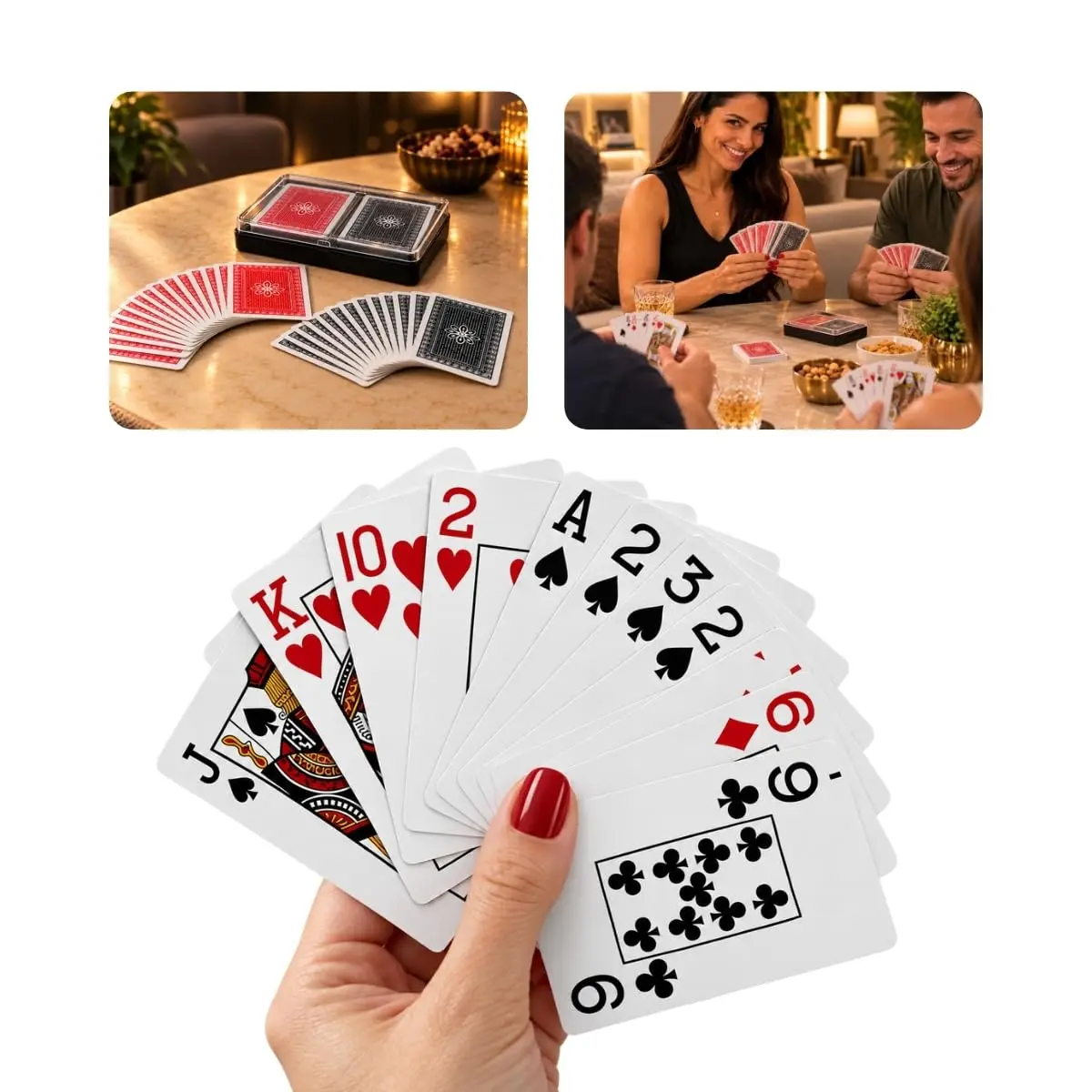 Baralho Duplo 144 Cartas Kit 2 Jogos Completos 100% Plástico Impermeável | Cartas Resistentes Laváveis Nipe Grande Profissional Jogos Mesa Buraco Canastra Alta Durabilidade