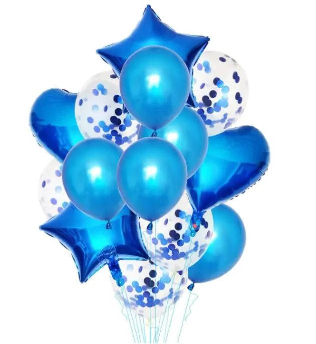Kit Buquê de Balões Metalizados 14 Peças (Azul) | Decoração para aniversário, casamento, dia dos namorados e festas em geral