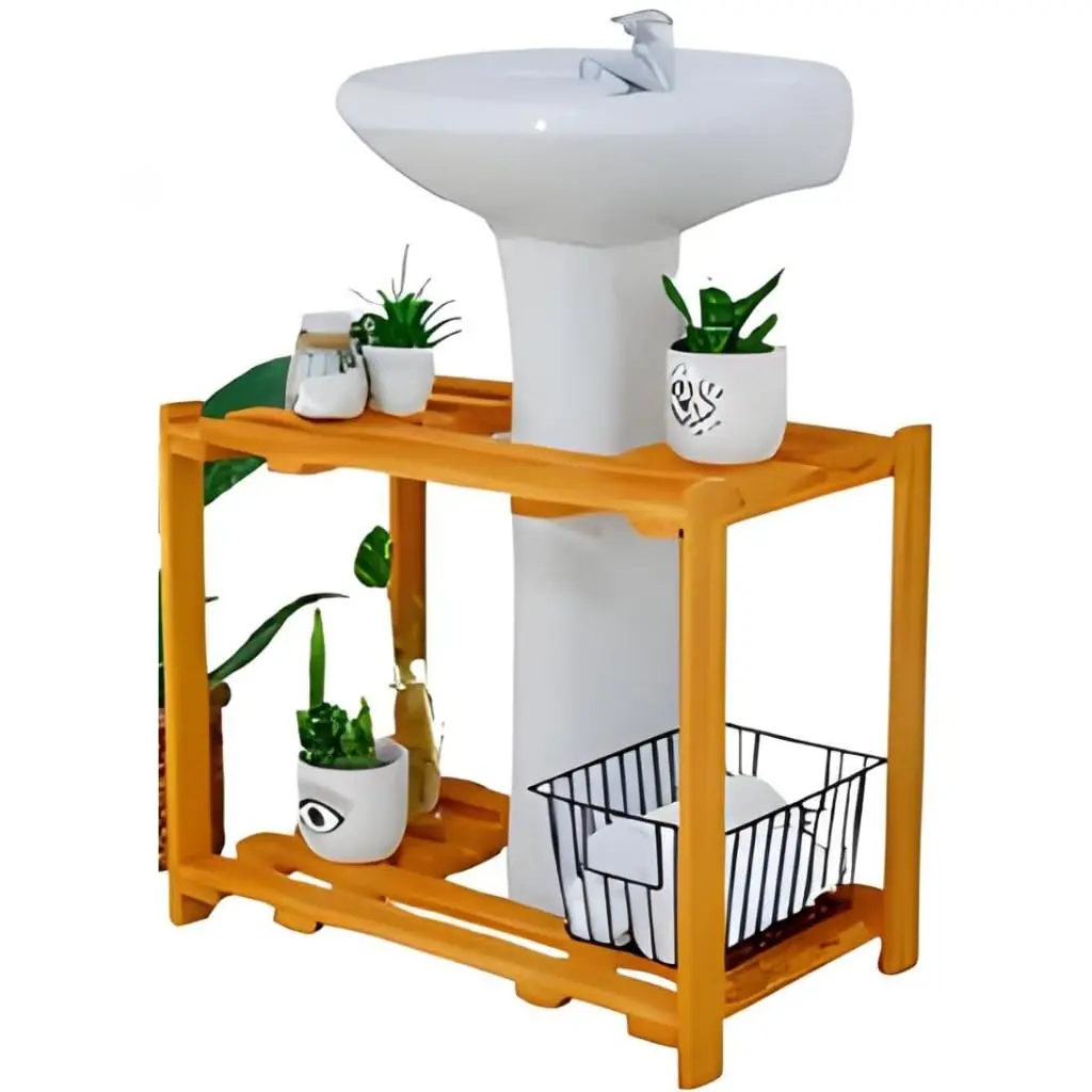 Estante Gabinete com 2 Prateleiras Para Banheiro com Espaço Para Coluna Pia(Sem Rodas) - 1
