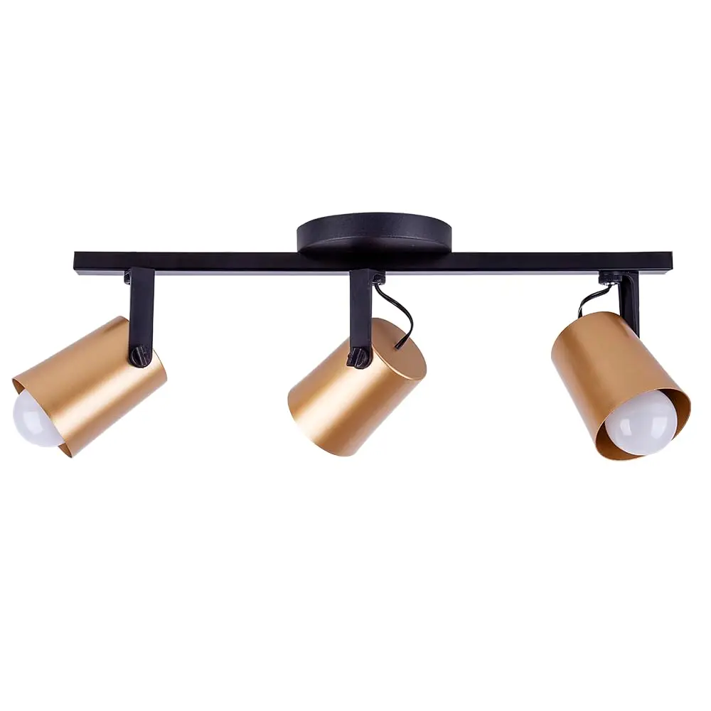 Spot Sobrepor Luminária Teto Direcionável Fokus Trilho 03 Lâmpadas E27 Moderno Bivolt (Dourado)
