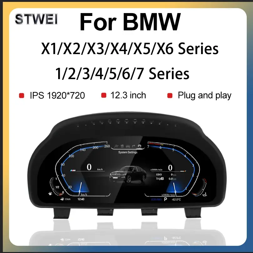 Novo Painel Digital LCD STWEI com Velocímetro Digital para BMW Séries 1/2/3/4/5/6/7 e Séries X1/X2/X3/X4/X5/X6