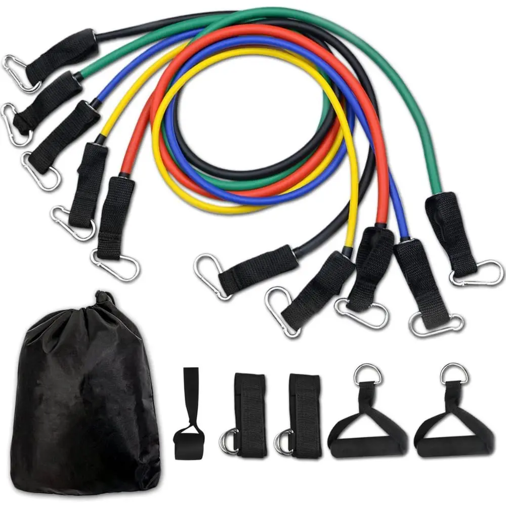 Kit Elástico para Exercícios Funcional Academia Pilates Fisioterapia | 5 Níveis de Resistência, 5 Puxadores e Acessórios