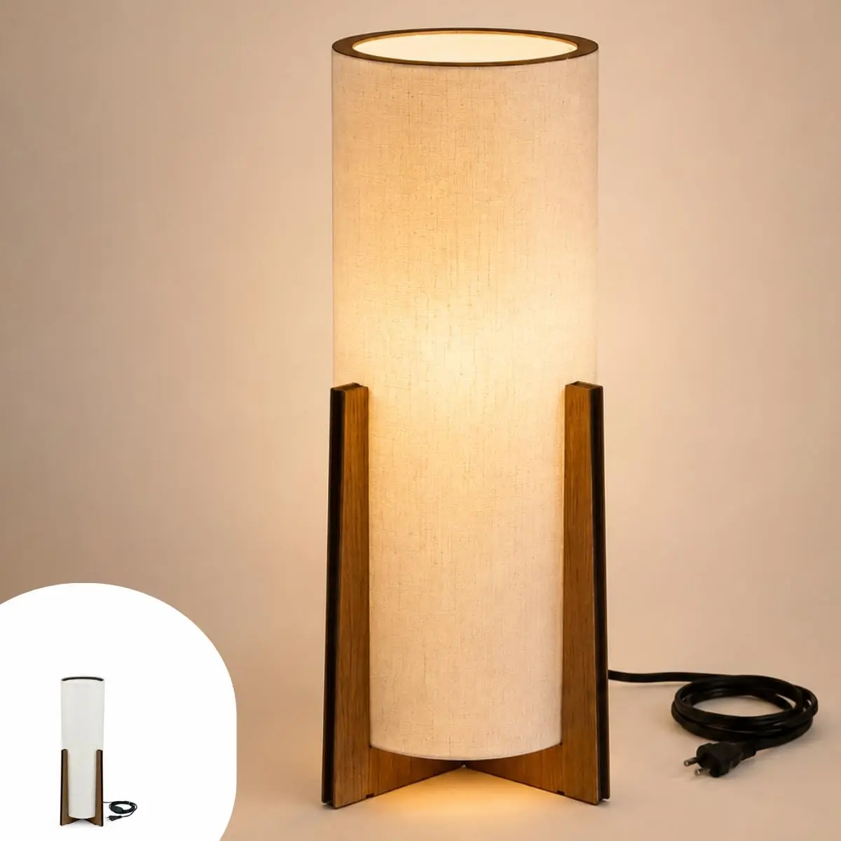 Luminária Abajur Atlântica 46x14 cm, com Cúpula Clara Estrutura Mdf Imbuia - 1