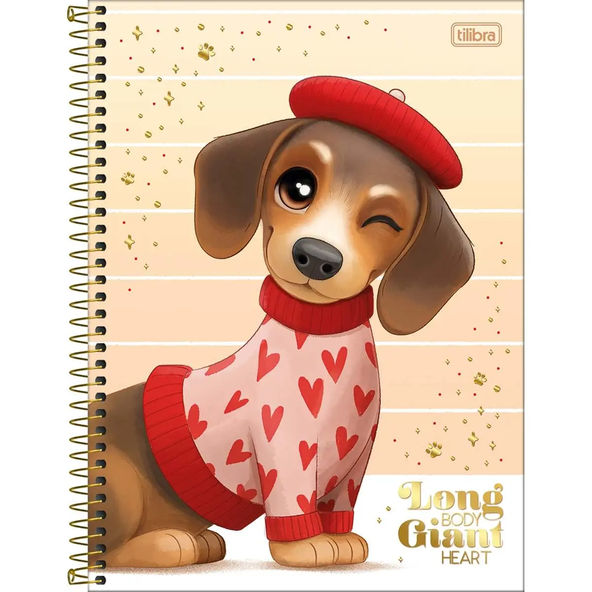 Tilibra - Caderno Espiral Capa Dura Universitário 1 Matéria Brownie 80 Folhas - Fundo Amarelo - Cachorro Boina