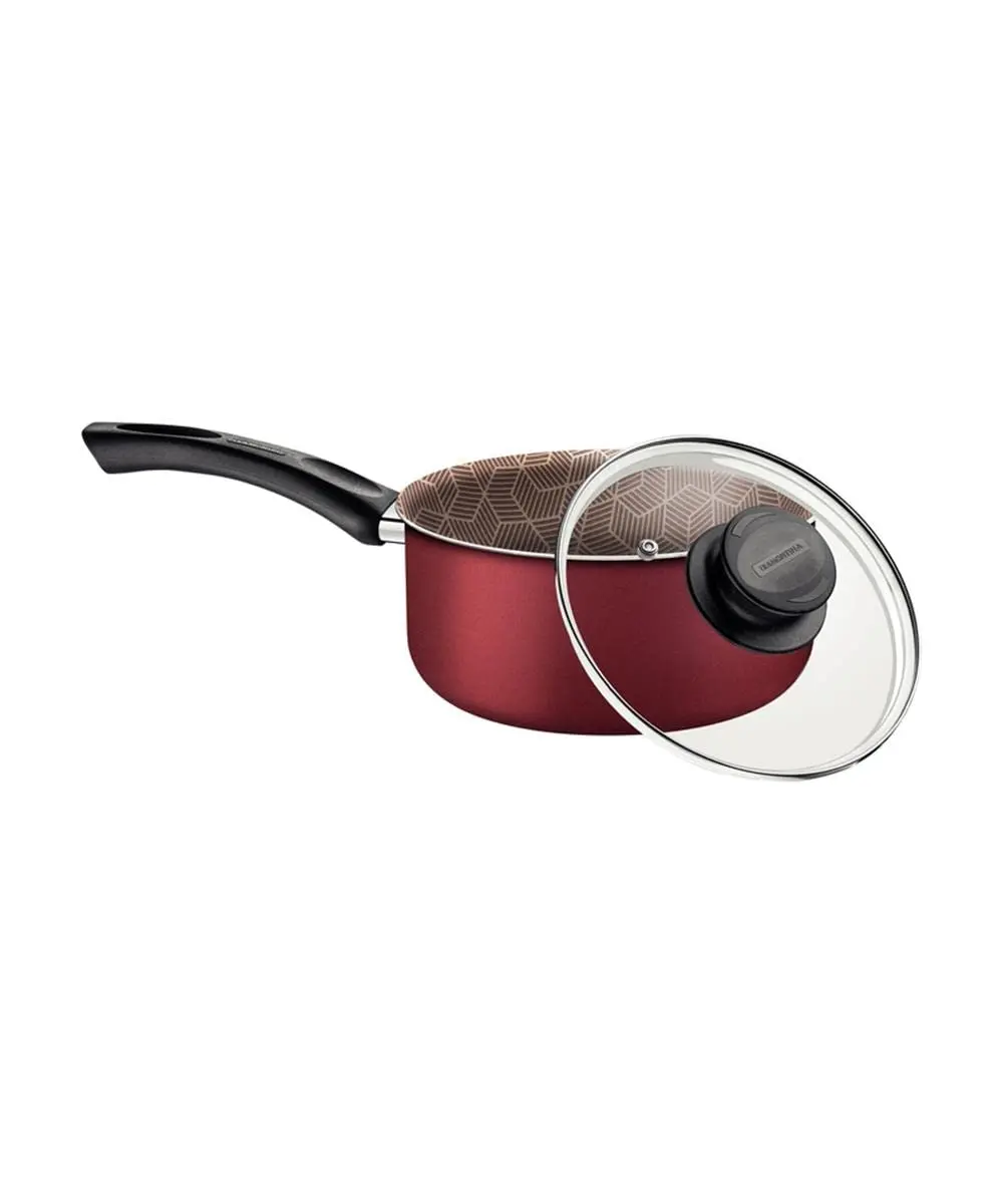 Panela Tramontina Paris em Alumínio com Revestimento Interno e Externo em Antiaderente Starflon Max Vermelho com Tampa de Vidro 16 cm 1,5 L
