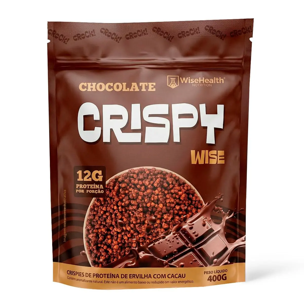Crispy Wise Chocolate 400g Proteína de Ervilha Vegano Crunchy Sabor Chocolate Zero Lactose 12g Proteína por Porção
