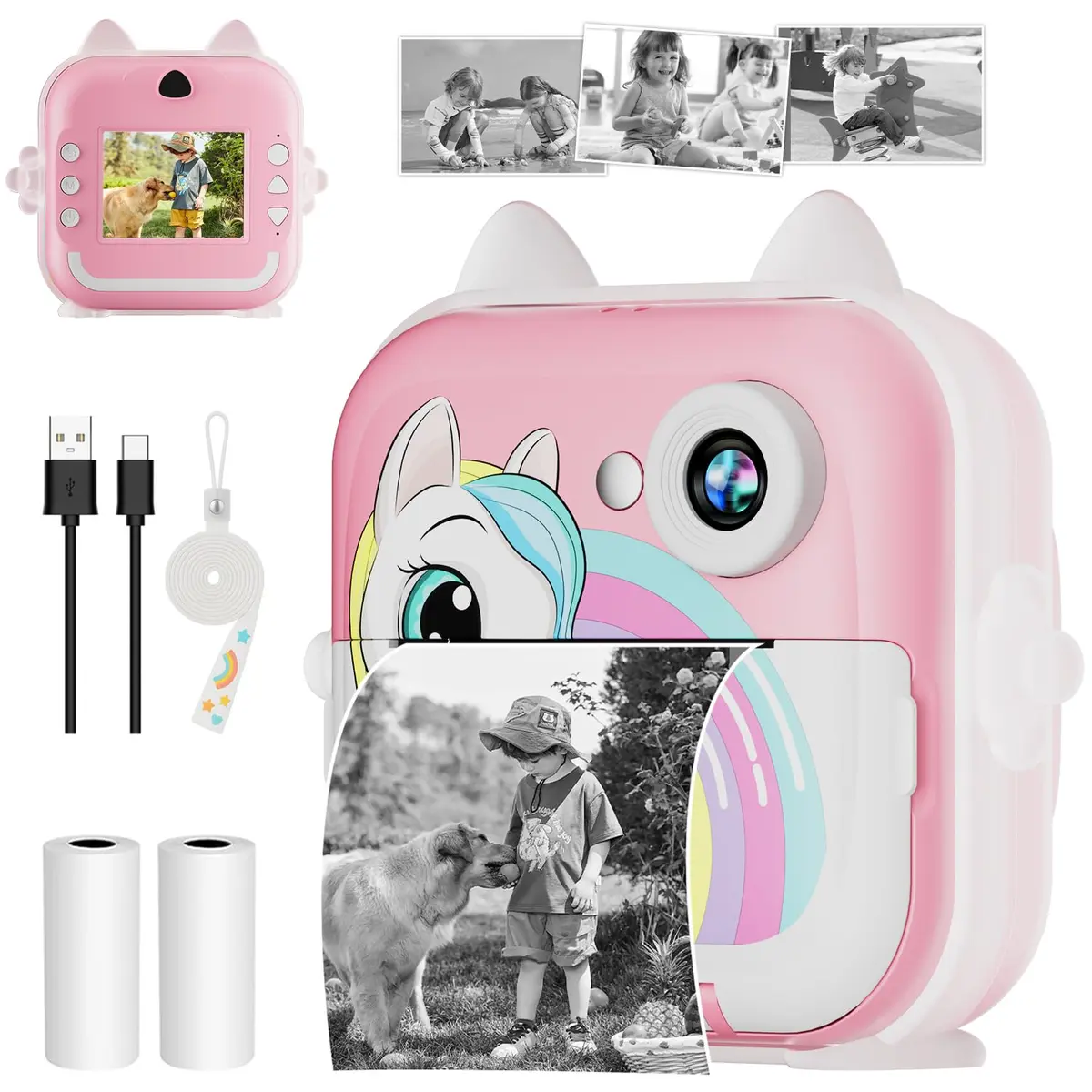 Câmera Fotográfica Infantil, Câmera Digital Infantil que Imprime 20MP 1080P | Tela 2,4", Zoom 6X, Impressão Térmica 200 dpi, Vídeo, Time Lapse, Jogos, com Papel de Impressão (Rosa)