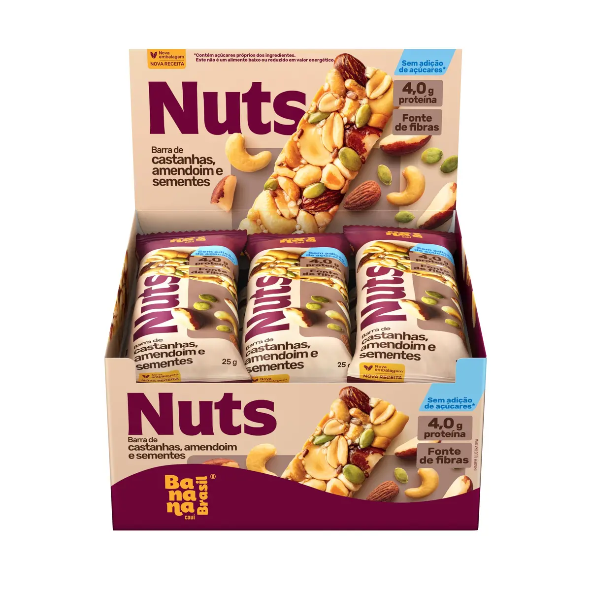 Barra Nuts Castanhas Amendoim e Sementes 12un 25g Banana Brasil - 1