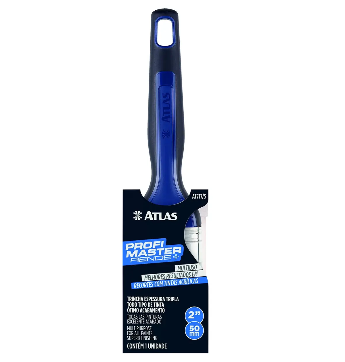 Atlas - Trincha para Pintura Profimaster de Expessura Tripla de 2 Polegadas e Cabo Alongado, Cor Azul