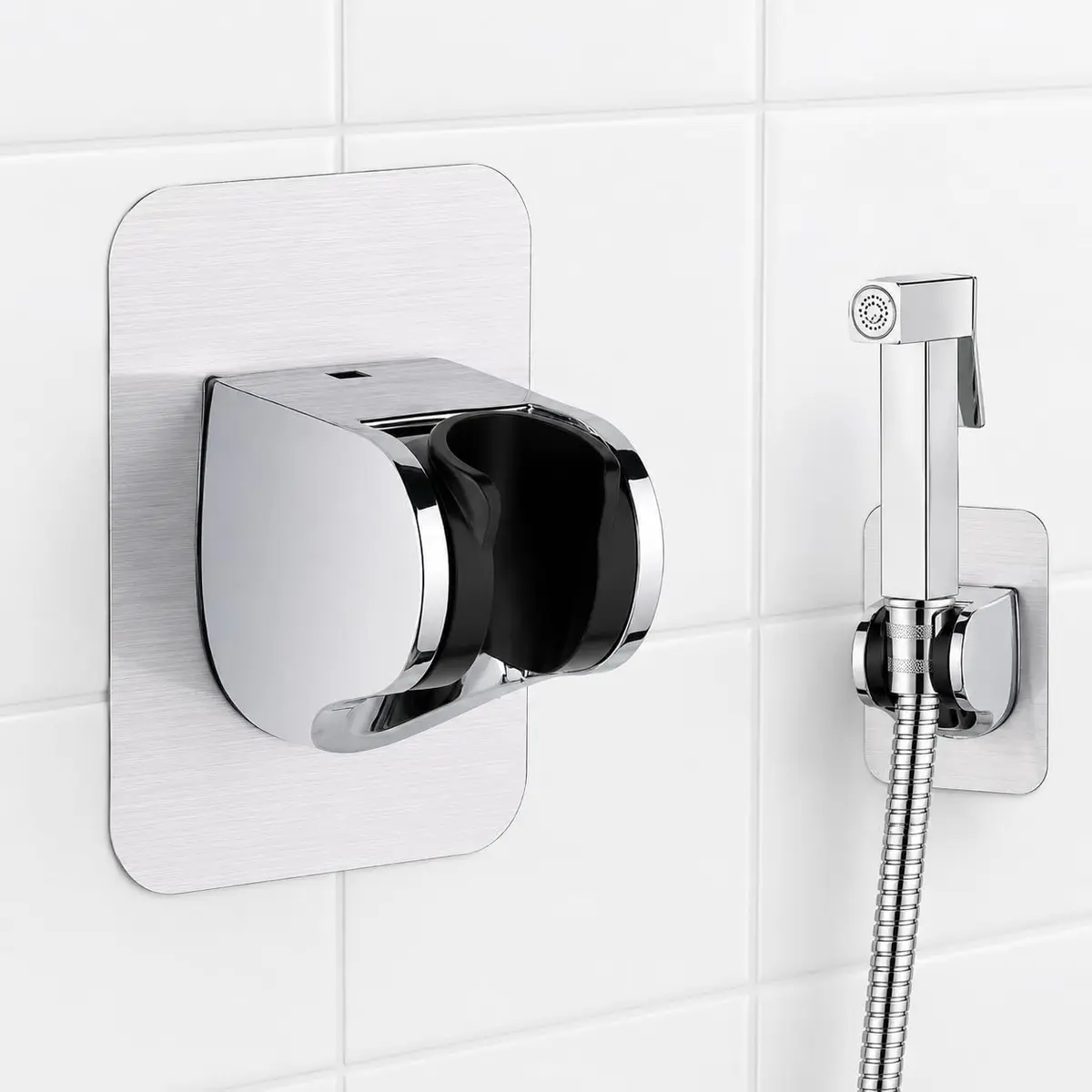 Suporte Adesivo para Ducha Higiênica e Chuveirinho Sem Furar Cromado Minimalista Instalação Rápida - 1