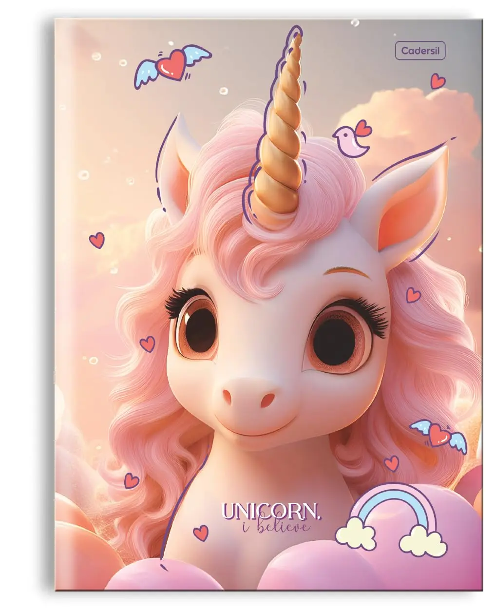 Caderno 1/4 Brochura Escolar Cadersil – Tema Unicórnio “I Believe” – 80 Folhas – Capa Dura com Laminação Brilhante - 1