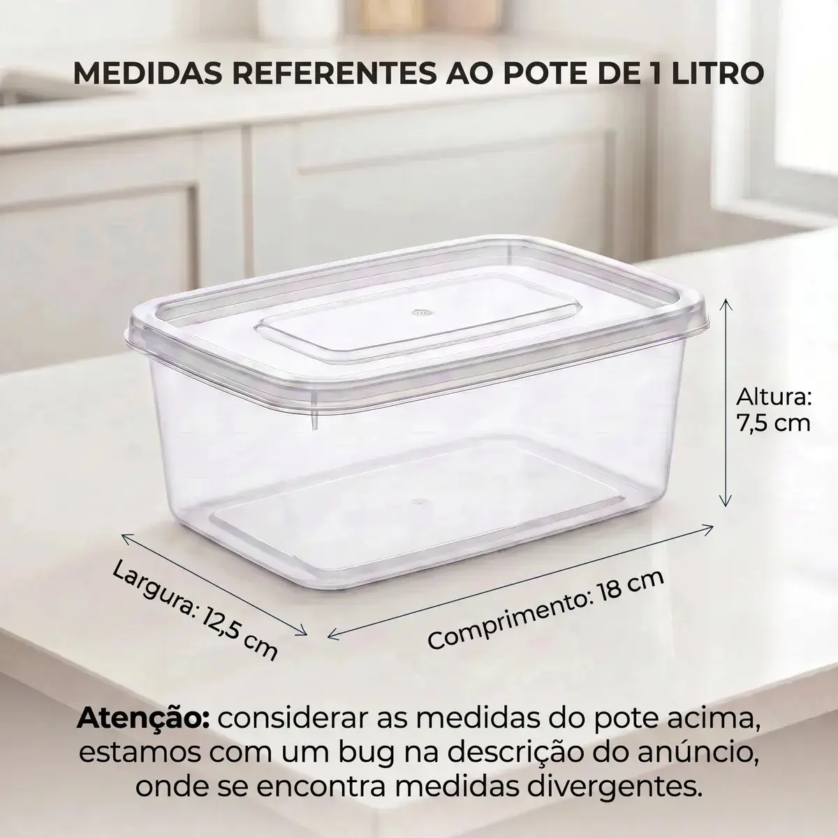 Kit 10 Potes 1 Litro Transparente Marmita Fitness Bpa Free Tampa Hermética Reutilizável Micro E Freezer Mantimentos ponte lar utilidades thumbnail 2