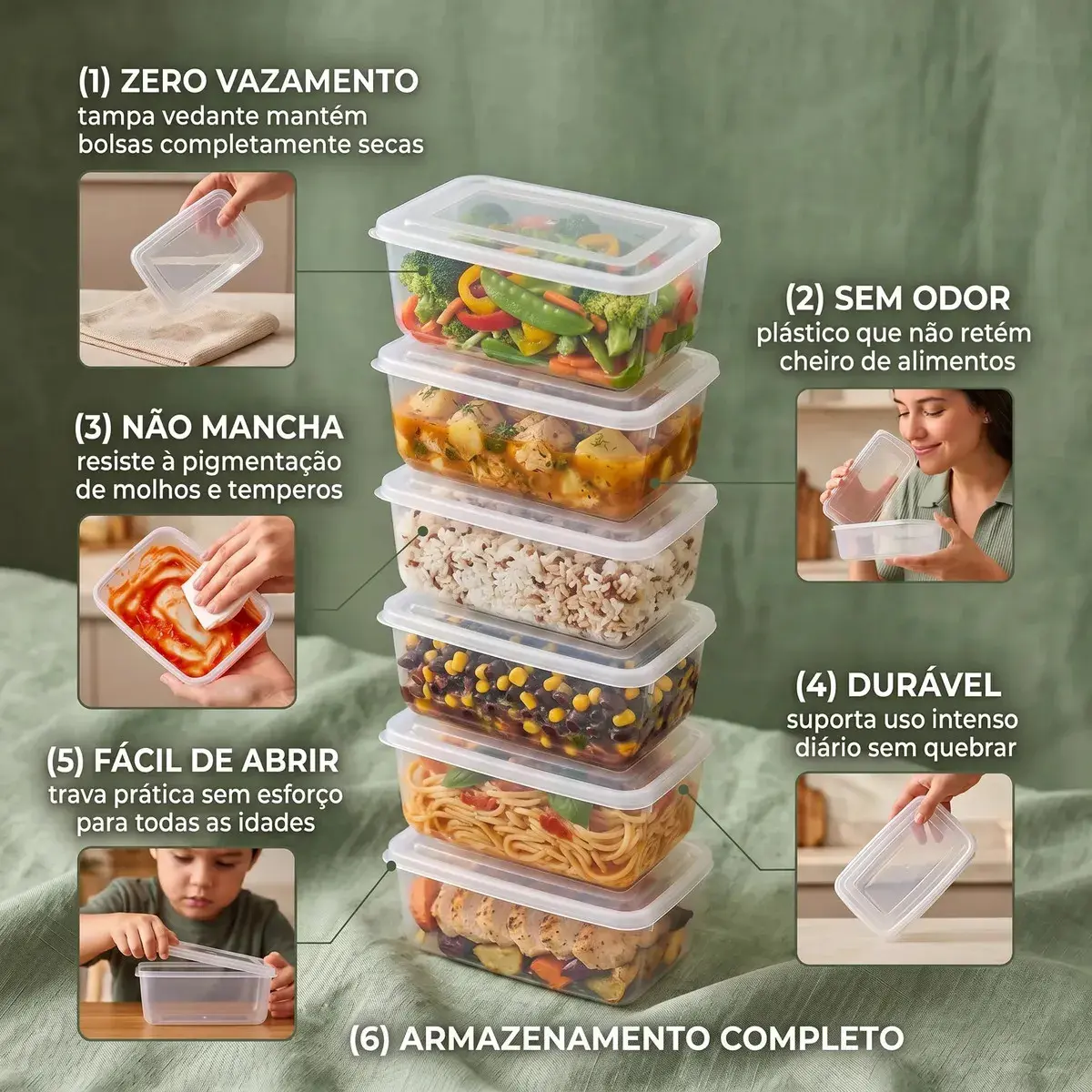 Kit 10 Potes 1 Litro Transparente Marmita Fitness Bpa Free Tampa Hermética Reutilizável Micro E Freezer Mantimentos ponte lar utilidades thumbnail 4