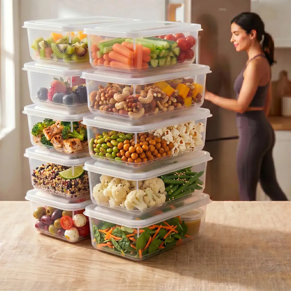 Kit 10 Potes 1 Litro Transparente Marmita Fitness Bpa Free Tampa Hermética Reutilizável Micro E Freezer Mantimentos ponte lar utilidades thumbnail 6