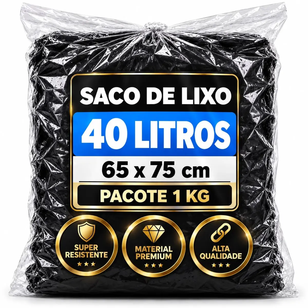 Saco de Lixo 40L Pacote 1Kg PREMIUM SUPER RESISTENTE INDUSTRIAL
