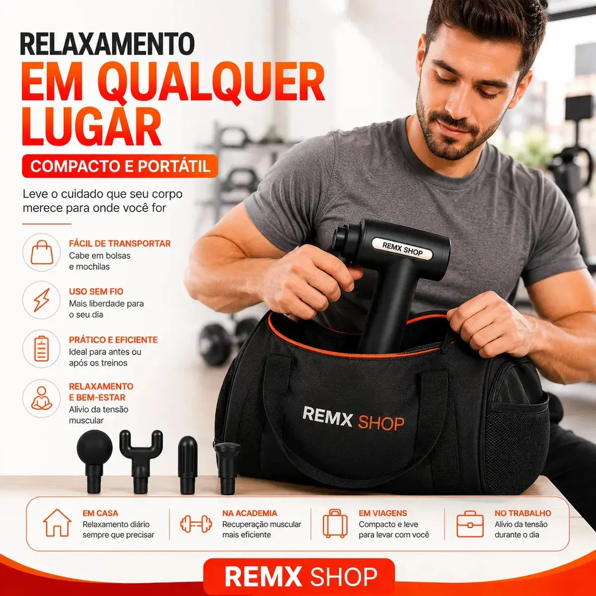 Massageador Pistola Elétrica Profissional Muscular Portátil Aparelho Fisioterapia Liberação Corporal 6 Velocidades 4 Cabeças Recuperação Muscular Alivio Relaxamento - Remx Shop thumbnail 5