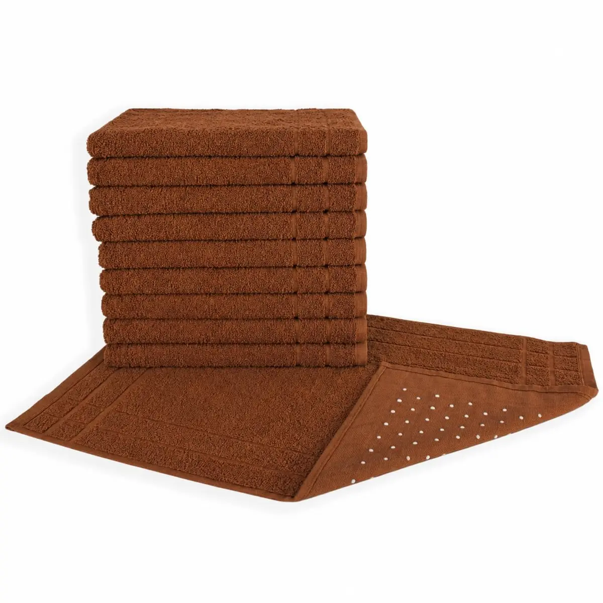Kit 05 Tapetes para Banheiro Com Antiderrapante Grosso 550g/m² 45x70cm 100% Algodão - Marrom Escuro