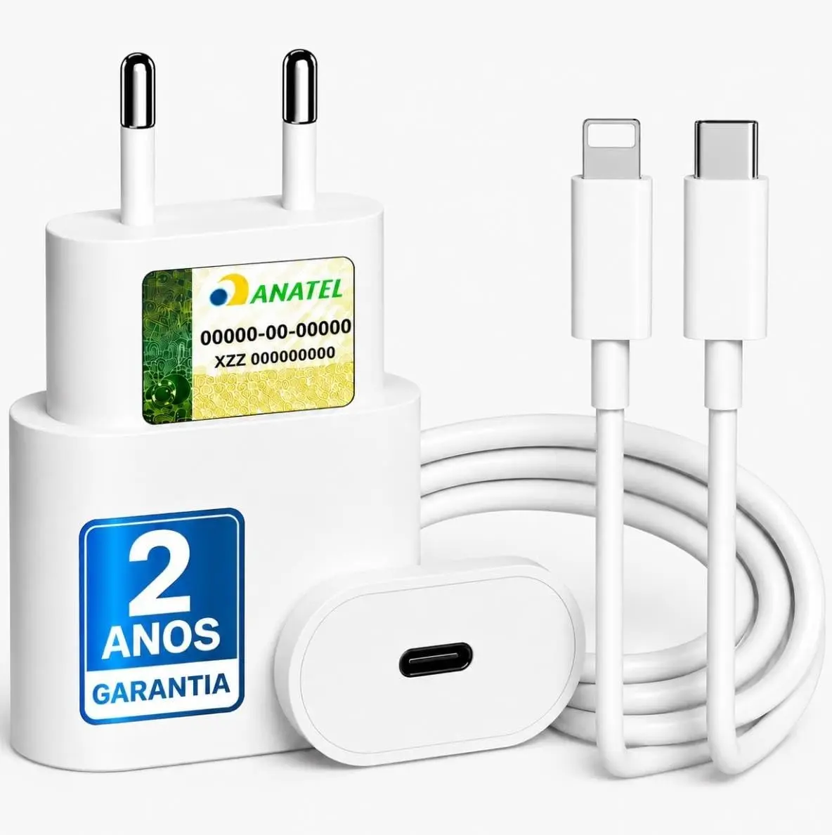 Carregador Turbo 25W Compatível com iPhone 8 X Xr 11 12 13 14 Pro Max | Homologado ANATEL | Carregamento POWER DUO
